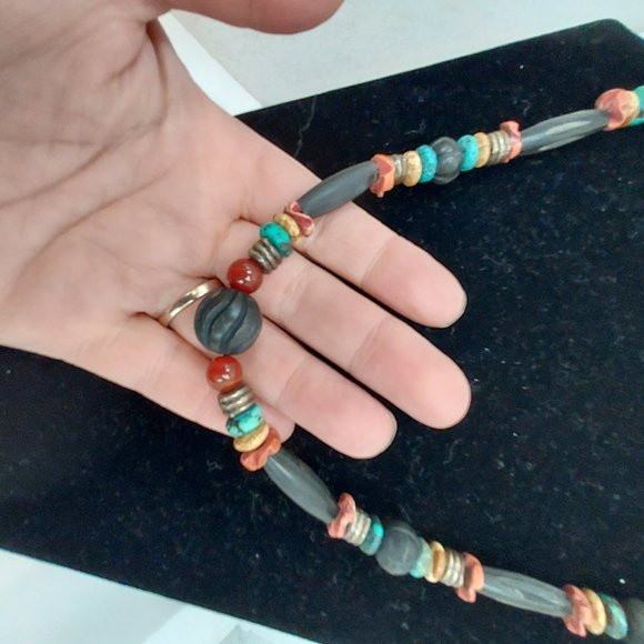 Turquoise & Beaded earring and Necklace Set - Picture 3 of 8